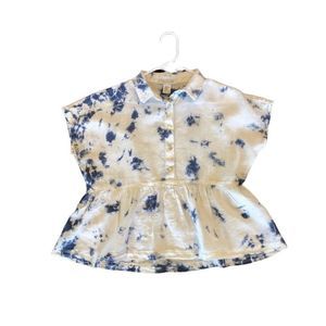 Rachel Zoe 100% Linen Tie-Dye Peplum Blouse Sz XS